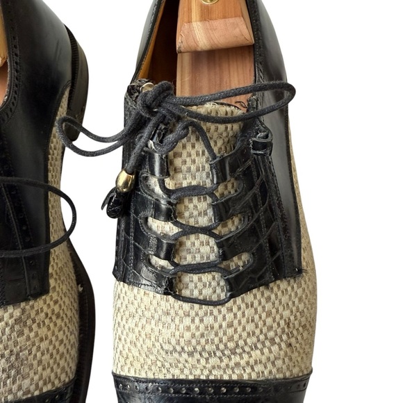 Mezlan Woven Lace Up Cap Toe Oxford Dress Shoes Men’s Size 10.5 Black and Beige - Picture 10 of 16